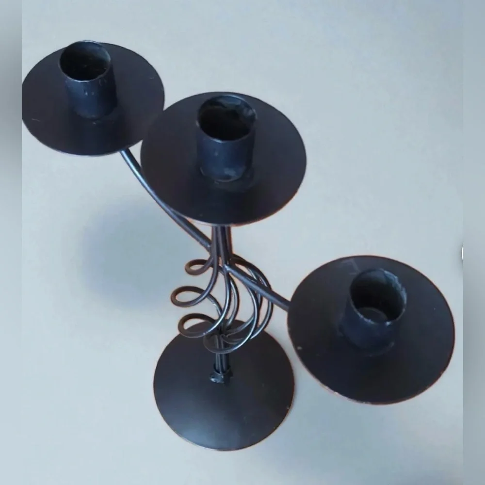 Elegant Black Metal 3-arm  Candelabra Set